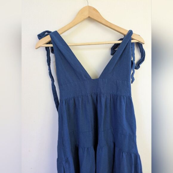 House of Harlow 1960 Linen Blend Tiered Dress Medium Boho Flowy Tie Midi Maxi XS - Picture 4 of 5